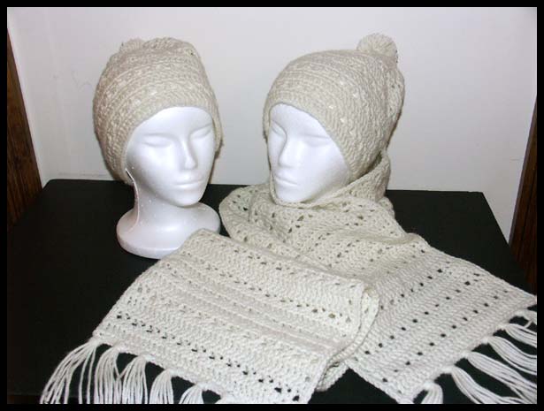 V-Stitch Hats & Scarf (click to see closeup)